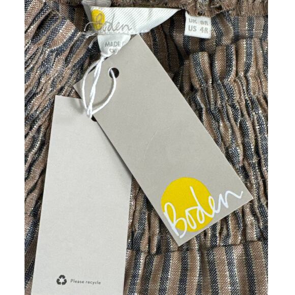 NWT Boden Linen Shirred Waist Camel and Black Lurex Stripe Wide Leg Trousers 4 - Picture 5 of 16